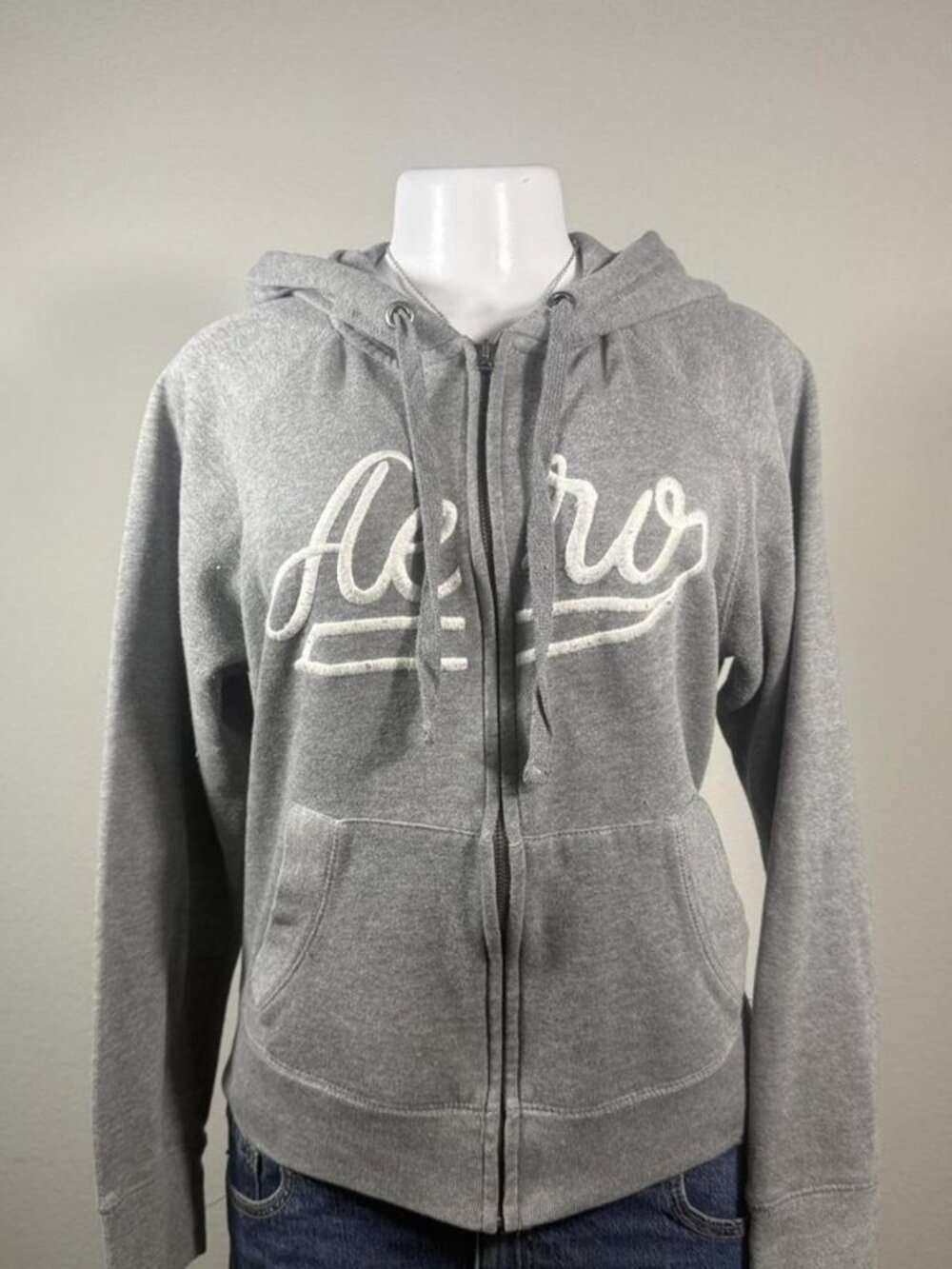 Aeropostale gray full zip hoodie embroidered logo fleece XL